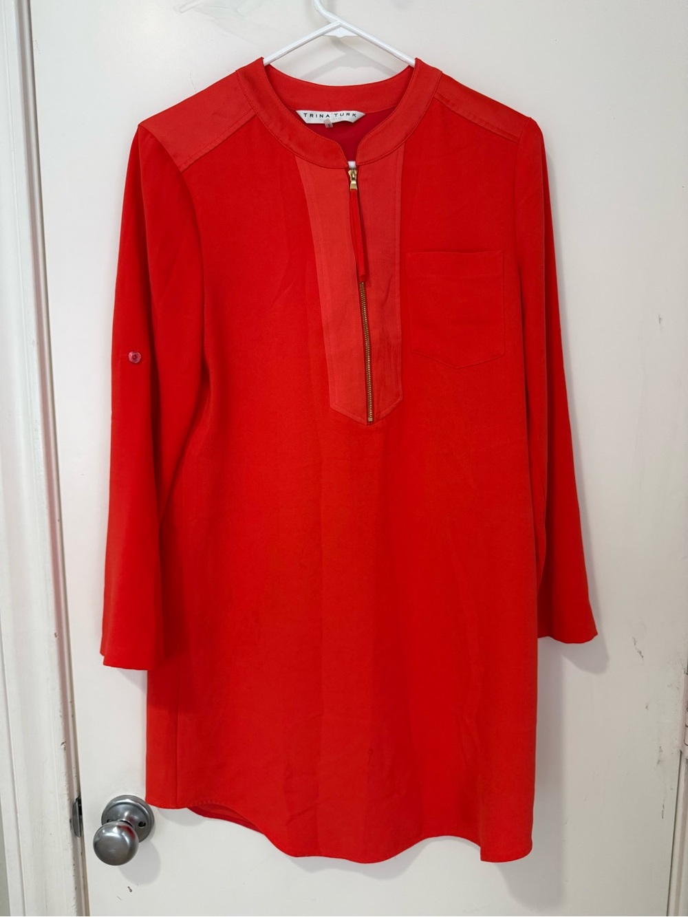 Trina Turk Bright Red Collarless Shift Top